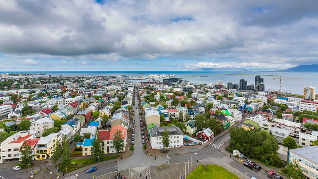 Downtown Reykjavik aerial Time Lapse, Iceland