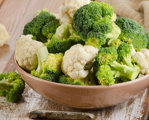 Fresh green broccoli and  cauliflower