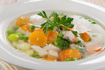 Chicken soup  with  vegetables.