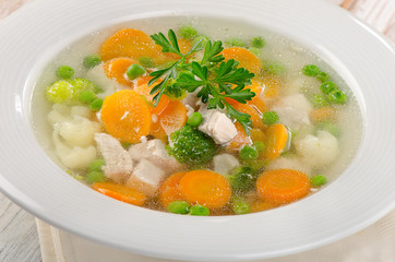 Chicken soup  with  vegetables.