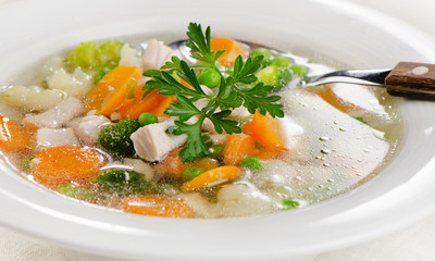 Chicken soup  with  vegetables.