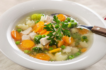 Chicken soup  with  vegetables.