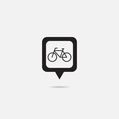 Map pointer with bicycle icon.