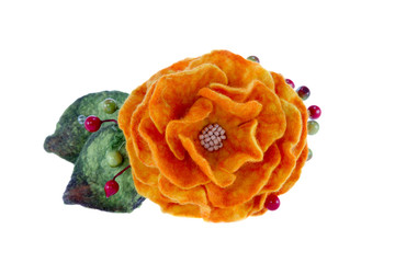 orange rose flower image made from wool