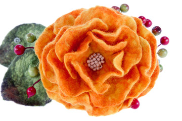 orange rose flower image made from wool