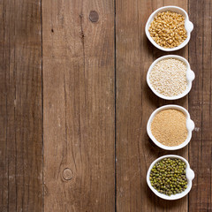 Raw Organic Amaranth and quinoa grains, wheat and mung beans