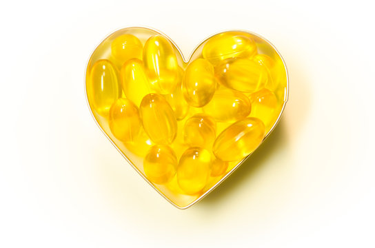 fish oul on heart box isolated on white background