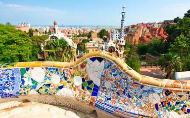 Ceramic mosaic Park Guell in Barcelona, Spain.
