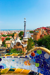 Fototapeta premium Ceramic mosaic Park Guell in Barcelona, Spain.
