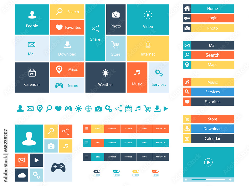 Poster Web Design elements, buttons, icons. Templates for website.