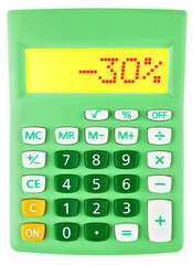 Calculator with -30% on display on white background