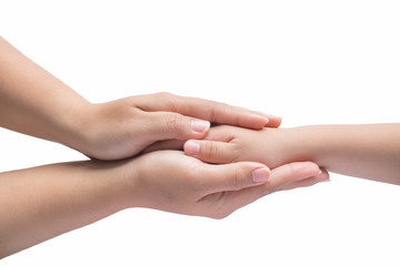 Hand of woman touching her son