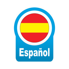 Etiqueta tipo app azul redonda Español