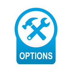 Fototapeta premium Etiqueta tipo app azul redonda OPTIONS