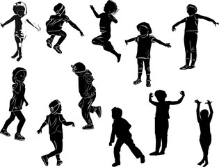 eleven child silhouettes collection isolated on white