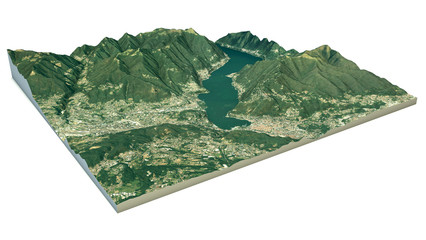 Vista aerea del lago di Como e zone limitrofe mappa in 3d