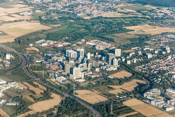 Fototapeta na wymiar aerial of Eschborn, Germany with skyscraper