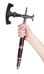 Handmade ax in woman's hands