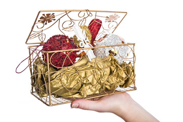 Decorative box with Christmas eve toys