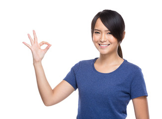 Asian young woman ok hand