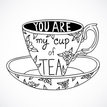 Fototapeta Cute hand drawn tea cup with lettering