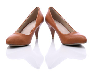 Womens brown  shoes high heels on white