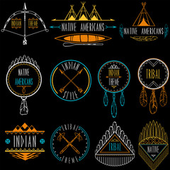Collection of badges and labels in indian tribal style