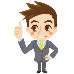 説明する二頭身ビジネスマン