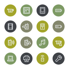 Mobile content web icons set, color buttons