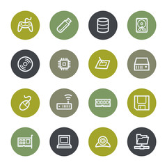 Computers web icons set, color buttons