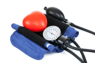 Blood pressure measuring tools with red toy heart