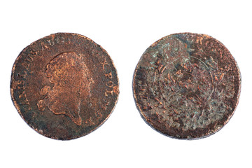 Trojak - copper coin of value 3 Polish grosz from 18th century