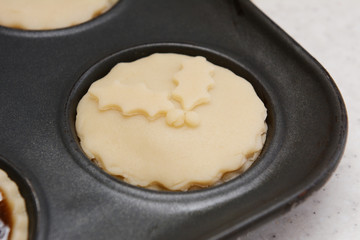 Closeup of mince pie ready for the oven