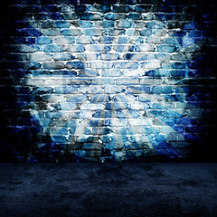 grunge brick wall with rays pattern