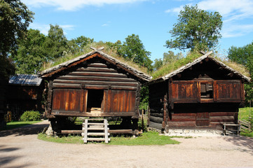 Fototapeta na wymiar Wooden ethnic houses in Norway Oslo