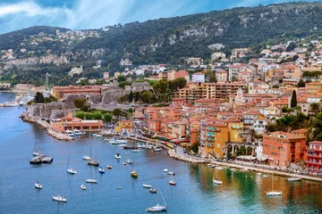 Wall murals Villefranche-sur-Mer, French Riviera view of luxury Villefranche Sur Mer resort and bay. Cote d'Azur