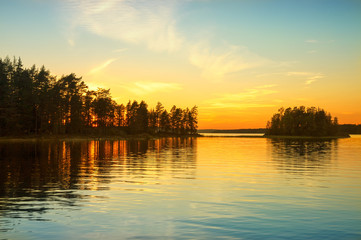 Sunset on the lake in Norway. White night. © golikov