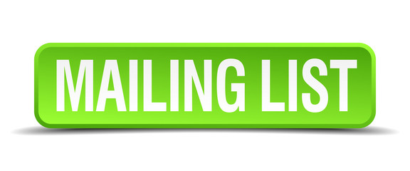 mailing list green 3d realistic square isolated button