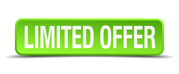 limited offer green 3d realistic square isolated button