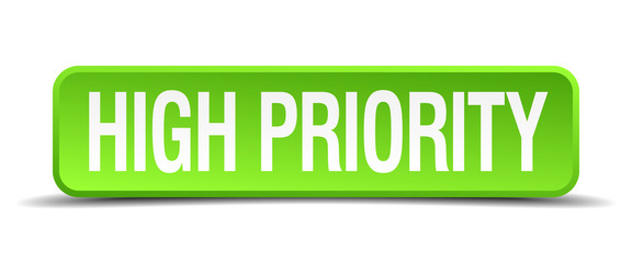 high priority green 3d realistic square isolated button