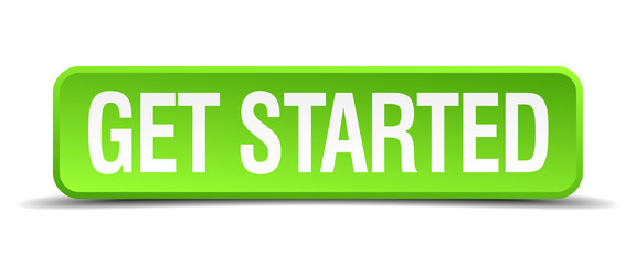 get started green 3d realistic square isolated button