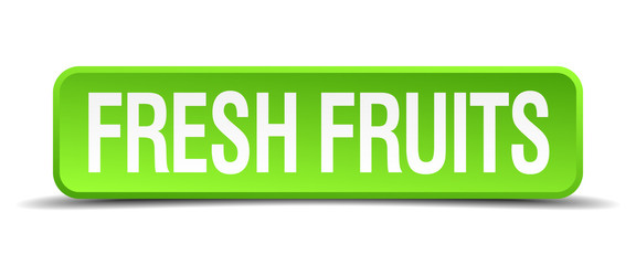 fresh fruits green 3d realistic square isolated button