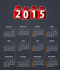 Stylish calendar for 2015 on linen texture with red tags