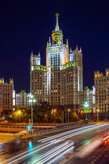 Fototapeta na wymiar High-rise building on Kotelnicheskaya embankment in Moscow at ni