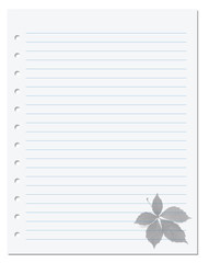 Notebook paper with virginia creeper leaf at background