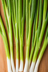 Obraz premium Spring green onion on wooden board