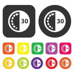 Clock icon. Clock and time symbol. Round and rectangle colorful