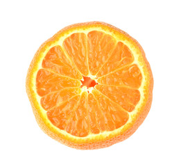 Half orange fruit on white background, fresh and juicy
