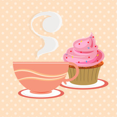 coffee cup and cupcake vector
