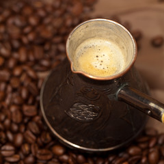 Old Copper. Turkish Coffee Pot. Selective focus.